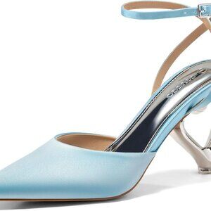 Women's Satin Kitten Heels 2in Heart Heeled Pumps Ankle Strap Dress Shoes